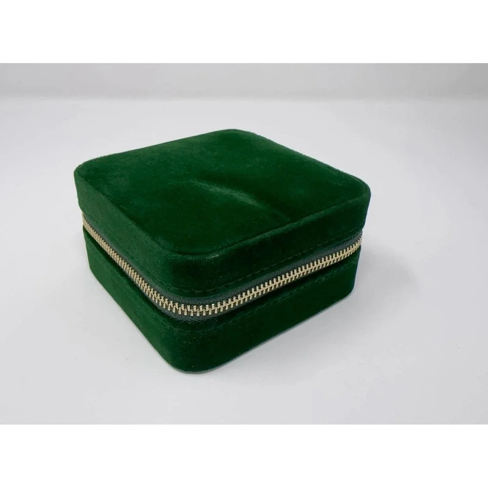NEW Benevolence‎ Square Travel Jewelry Organizer Box with Mirror Green Velvet